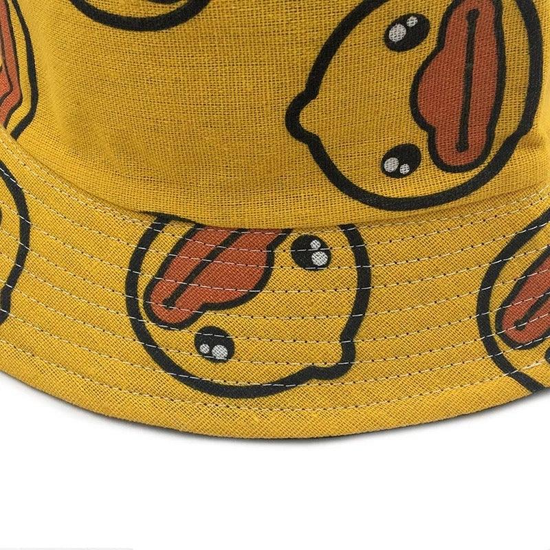 Gelber Bucket Hat mit Entenköpfen