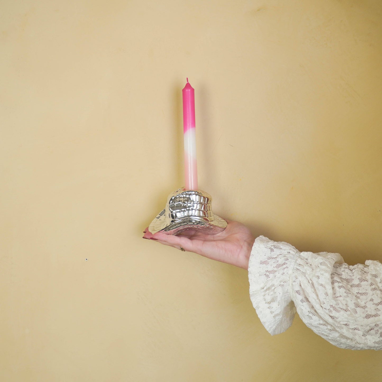 Bougeoir - Chapeau de Cowboy - Céramique - Argent - 13,5x11x7 cm