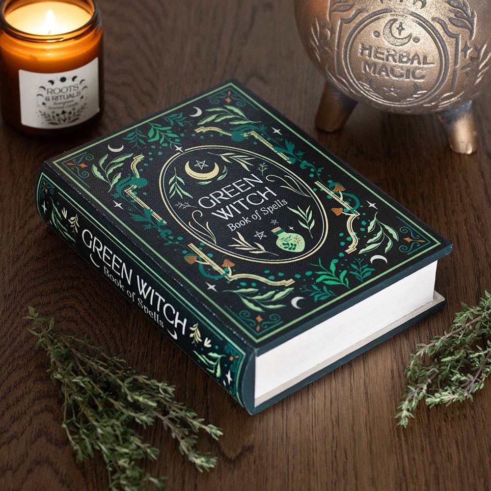 Groene heksen opbergdoos in de vorm van een boek