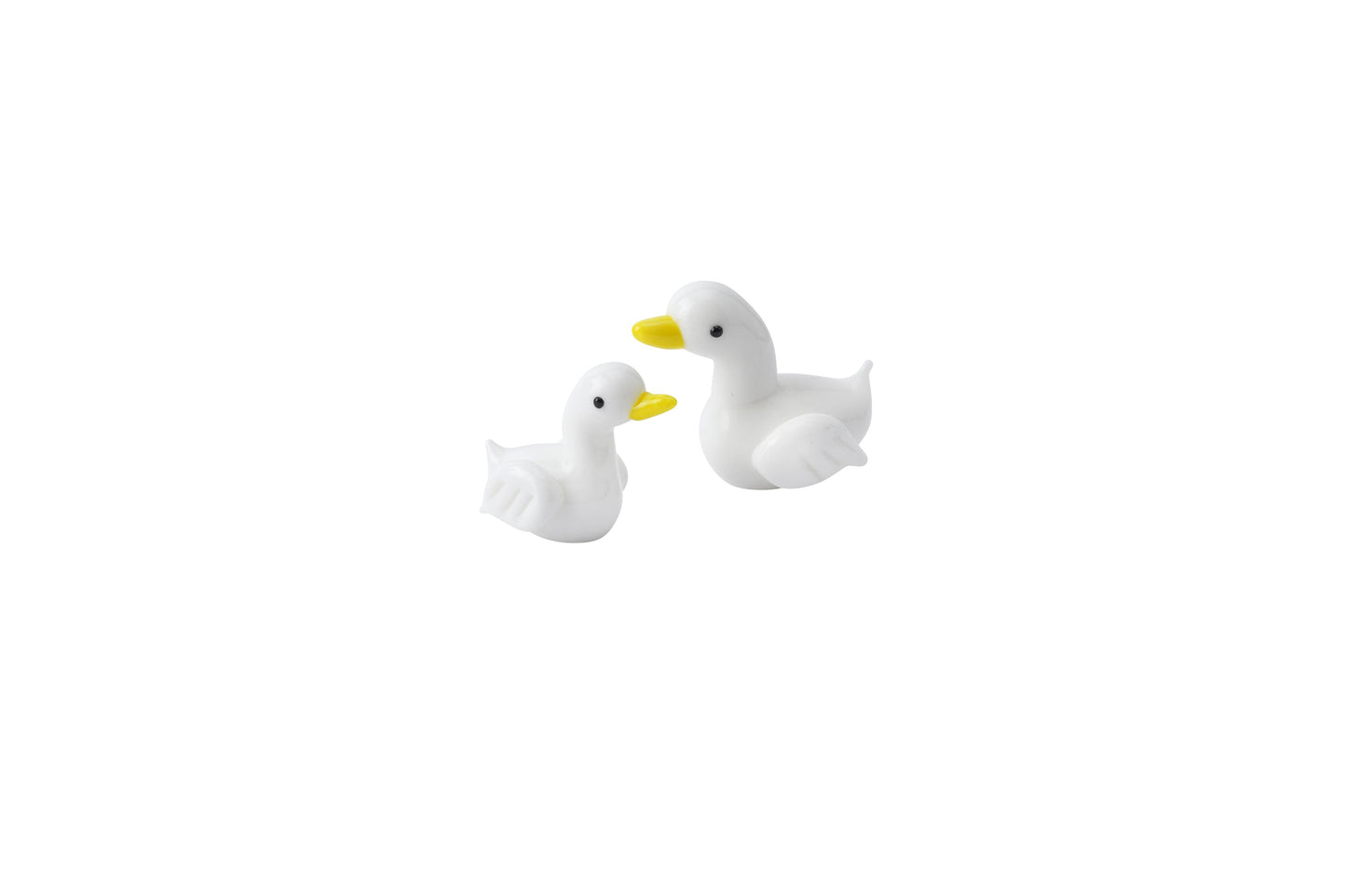 Set van 2 handgemaakte glazen eendjes in een geschenkdoos.