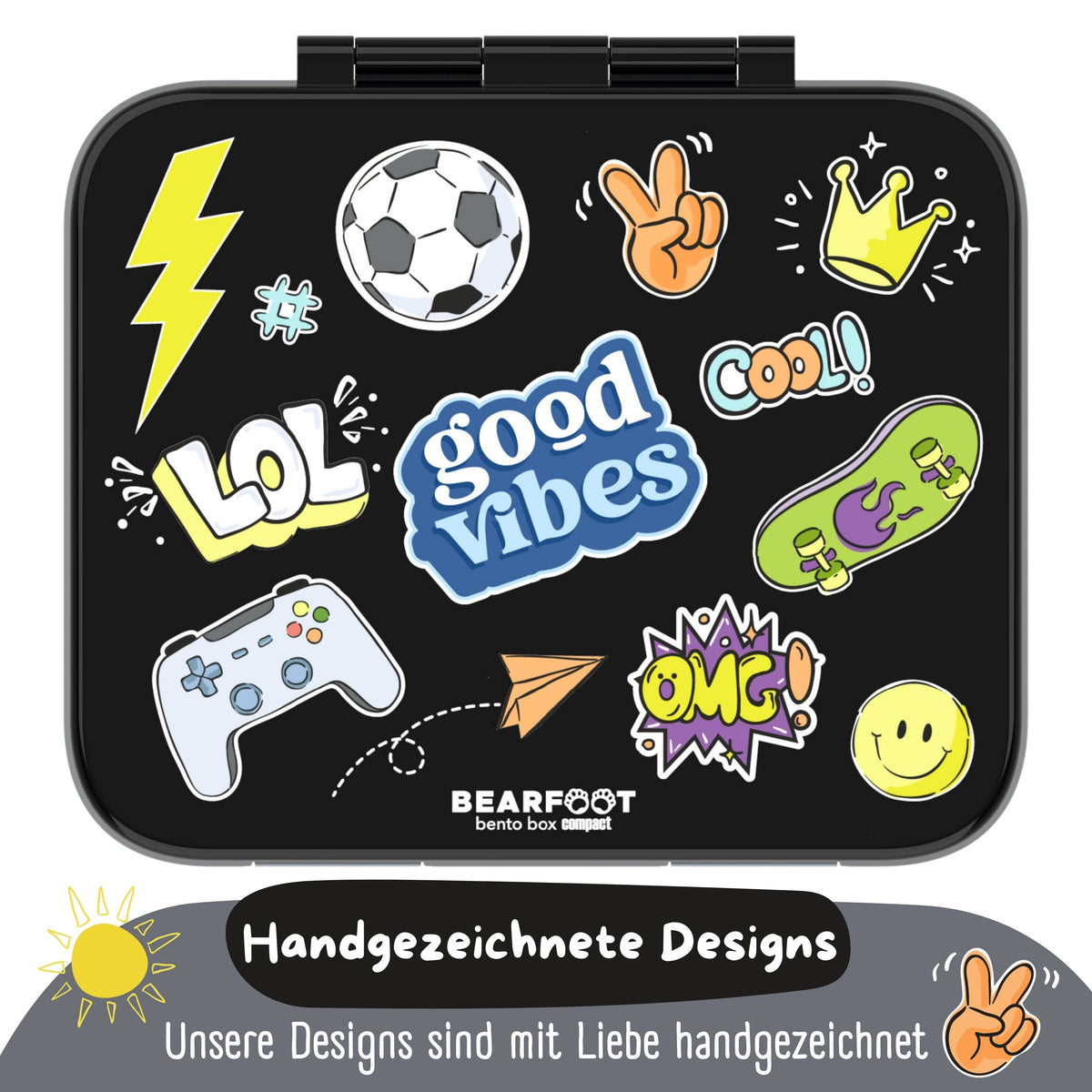 Brotdose mit Fächern, leicht & auslaufsicher - Sticker schwarz