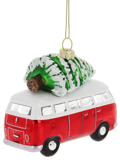 VW T1 Bus Red &amp; White Christmas Decoration with Tree