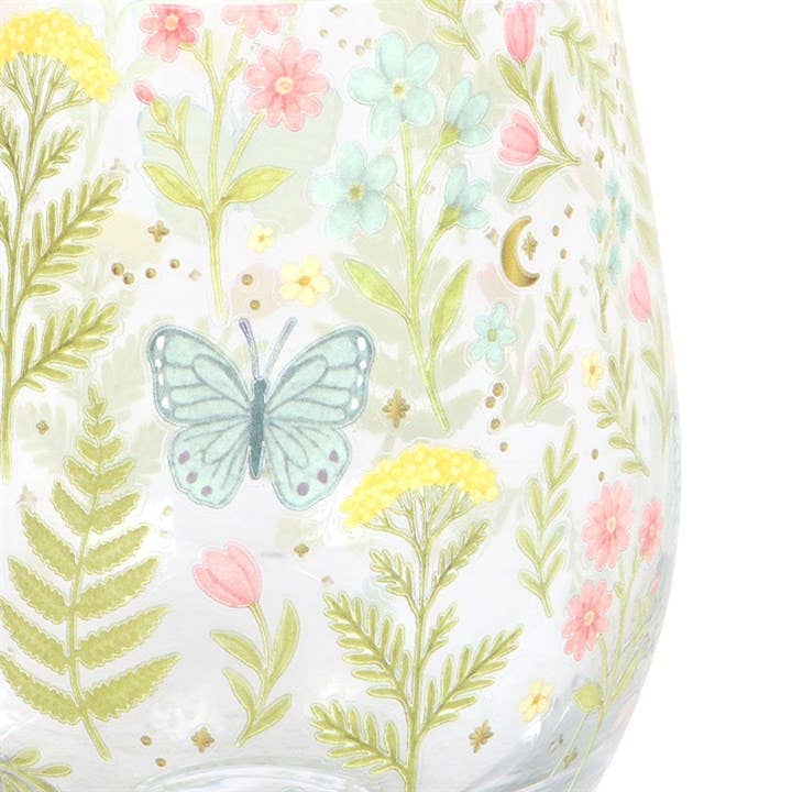 Luna Bloom stemless glass with floral pattern