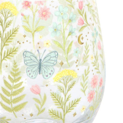 Luna Bloom stemless glass with floral pattern