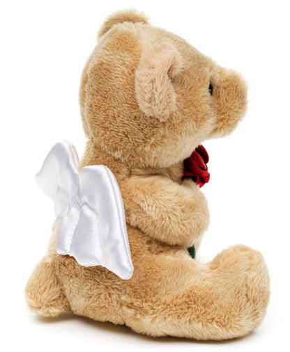 Osito de peluche ángel de la guarda con rosa roja