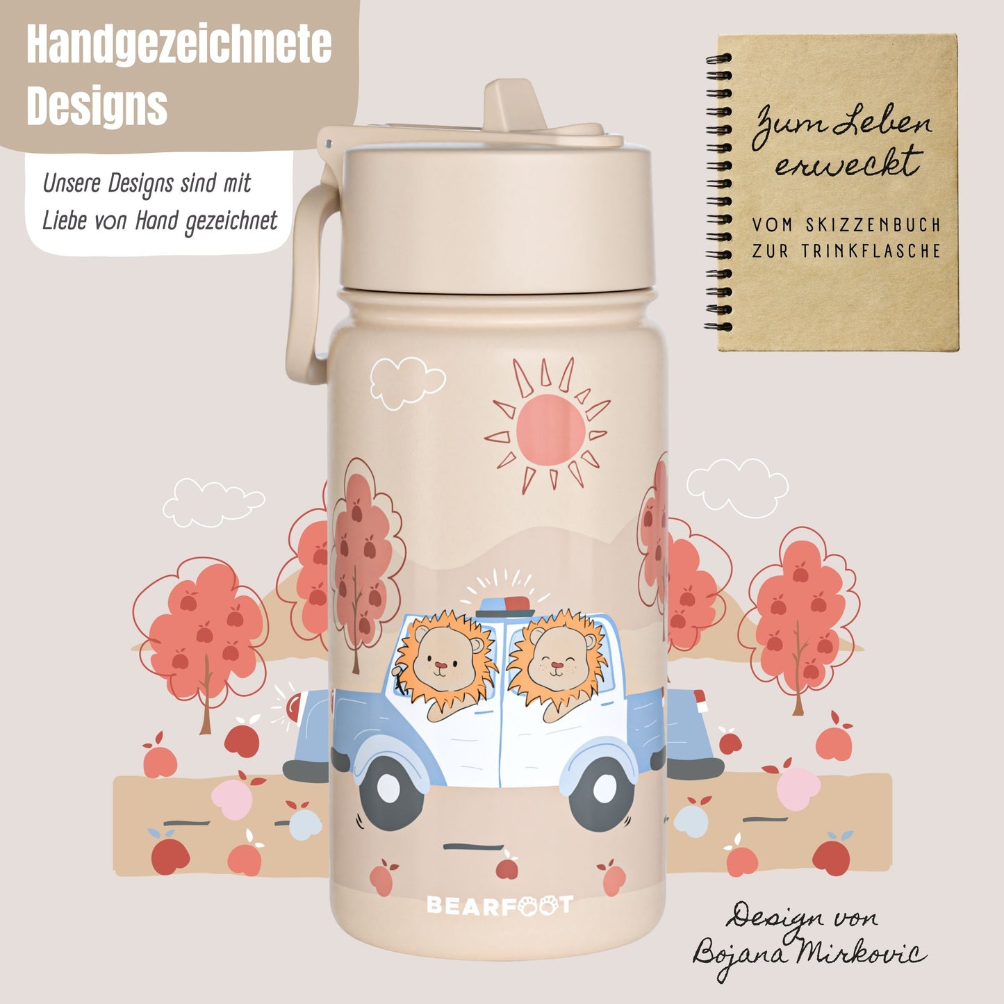 Thermo Kids' Stainless Steel Water Bottle - Police brown