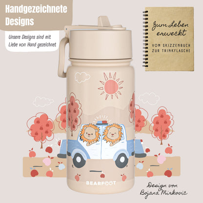 Thermo Kids' Stainless Steel Water Bottle - Police brown