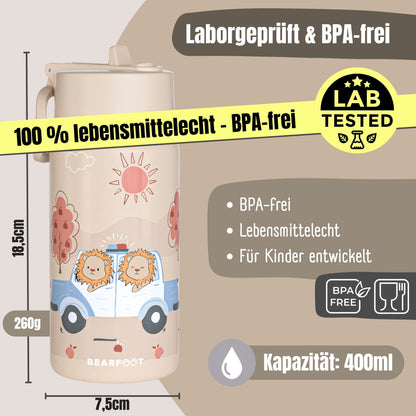 Thermo Kids' Stainless Steel Water Bottle - Police brown