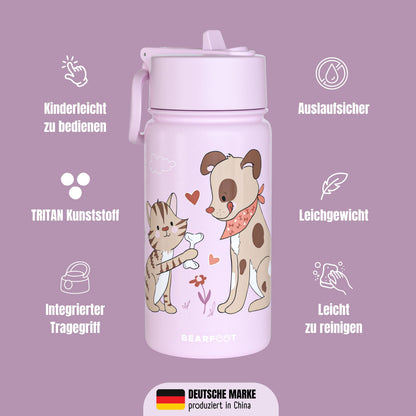 Thermo Kinder Trinkflasche Edelstahl - Hund&Katze lila