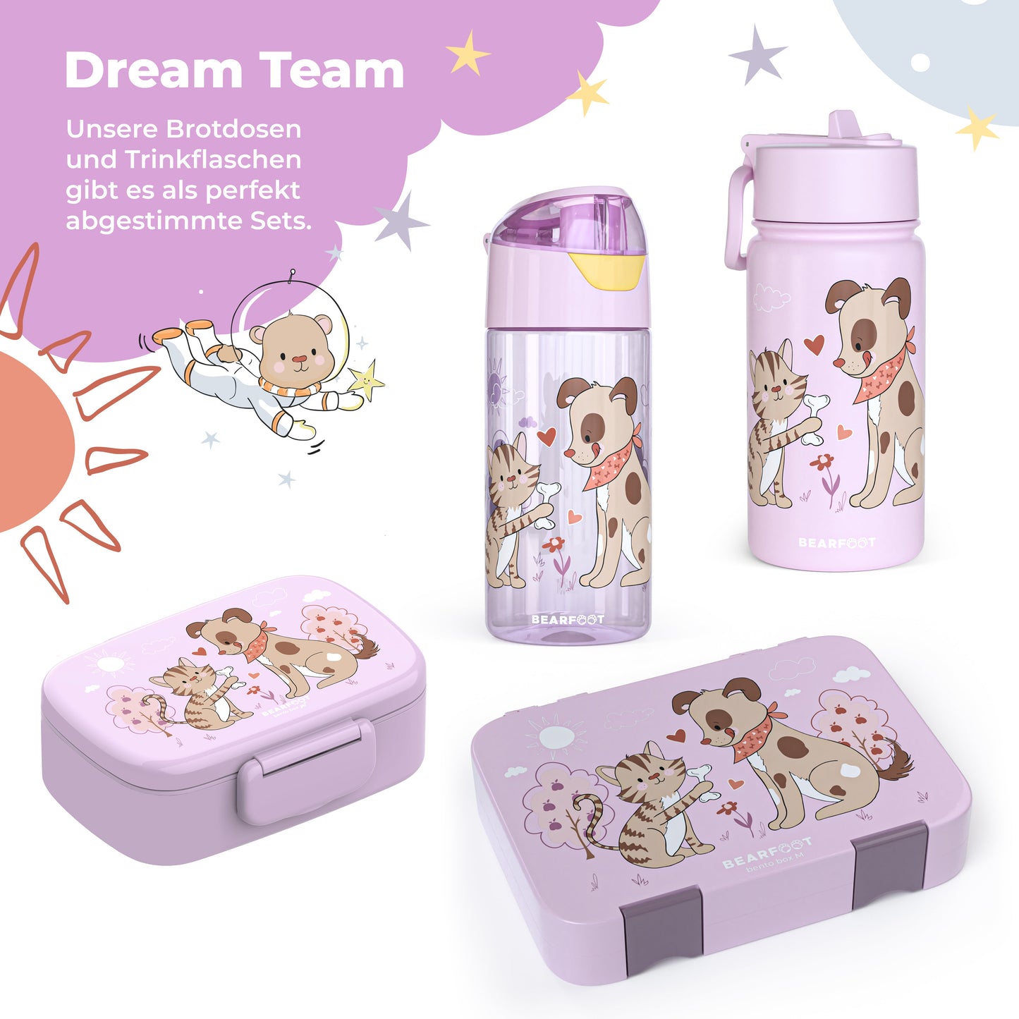 Trinkflasche Kinder leichte Wasserflasche - Hund & Katze pink