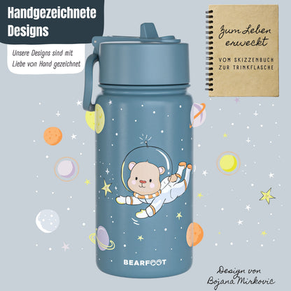 Thermo Kids Water Bottle Stainless Steel - Astro Bear blue