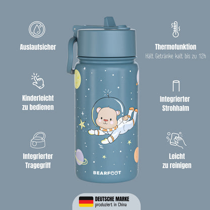 Thermo Kids Water Bottle Stainless Steel - Astro Bear blue