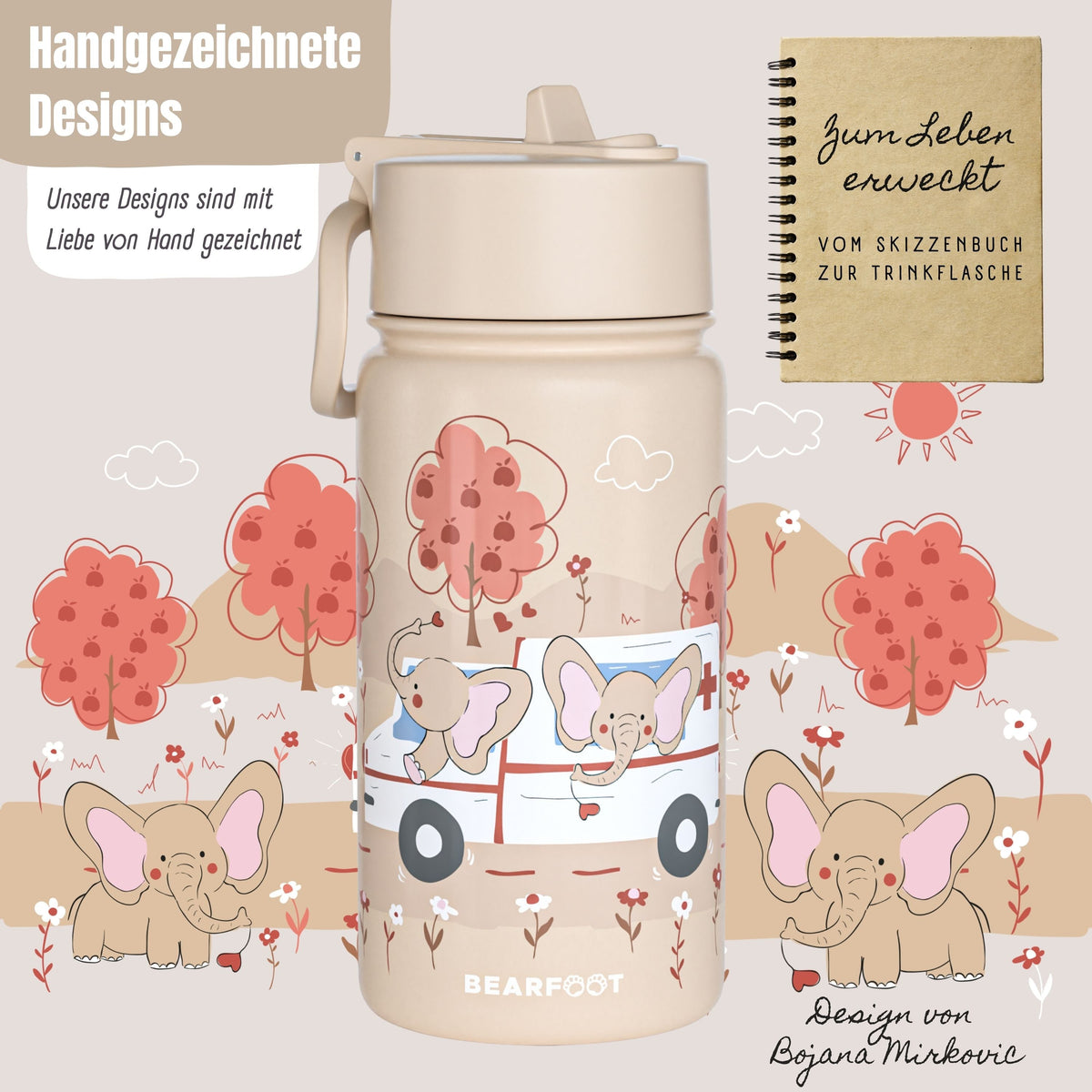 Thermo Kids Water Bottle Stainless Steel - Ambulance Brown