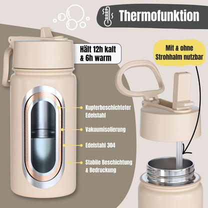 Thermo Kids' Stainless Steel Water Bottle - Police brown