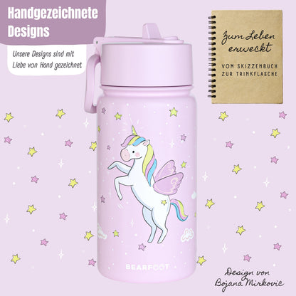Thermo Kinder Trinkflasche Edelstahl - Einhorn lila