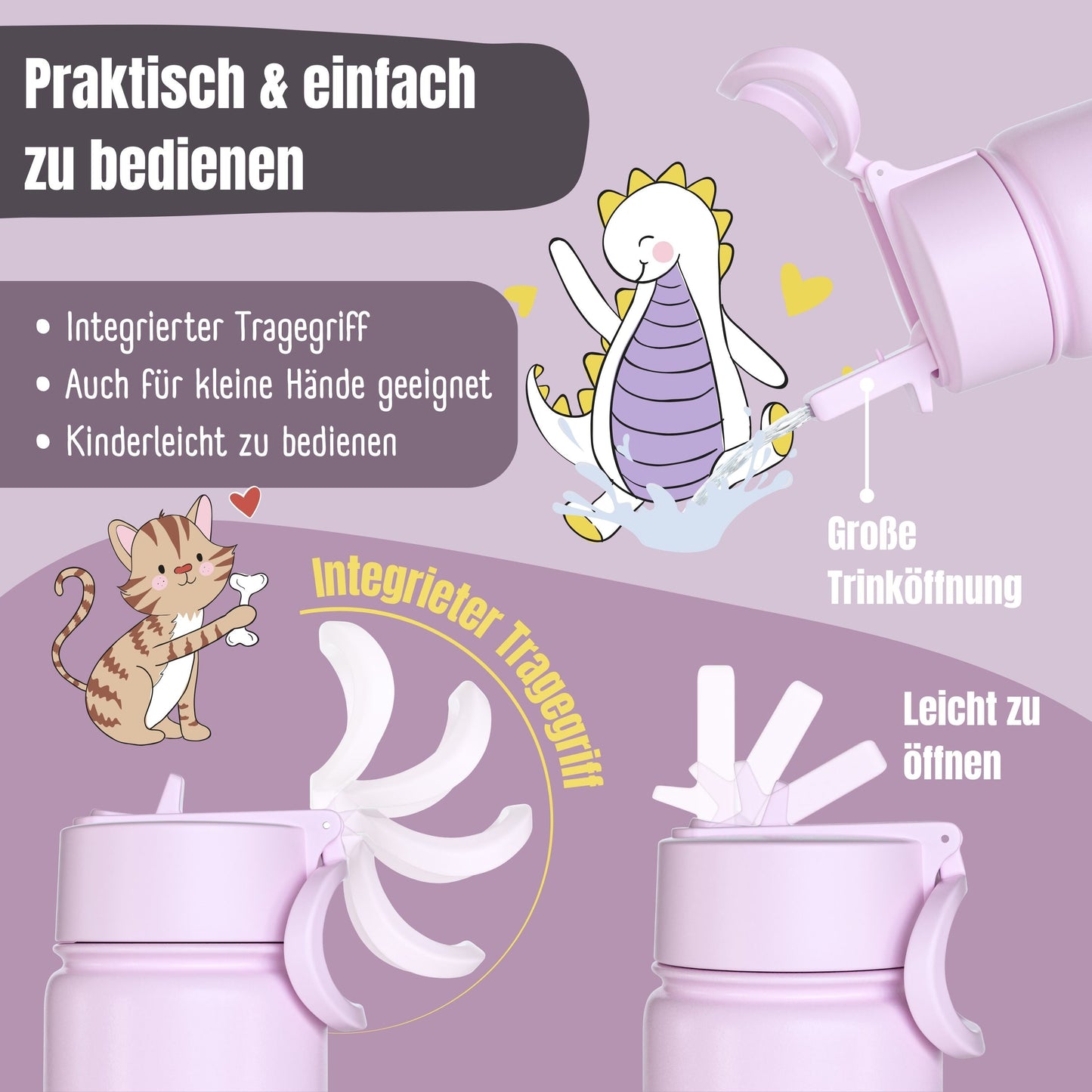Thermo Kinder Trinkflasche Edelstahl - Einhorn lila