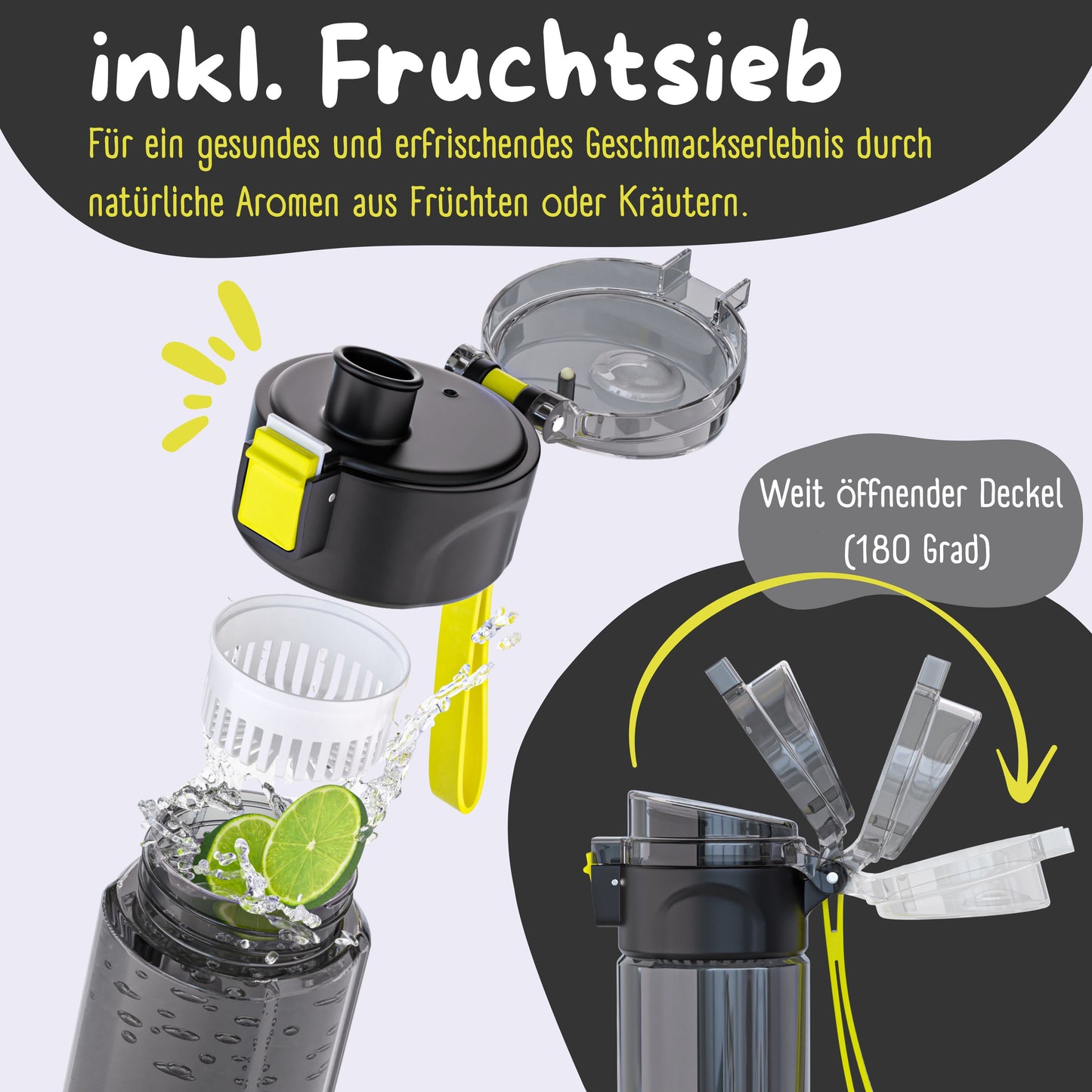 Trinkflasche Kinder, 500ml, leicht - Dinos-schwarz