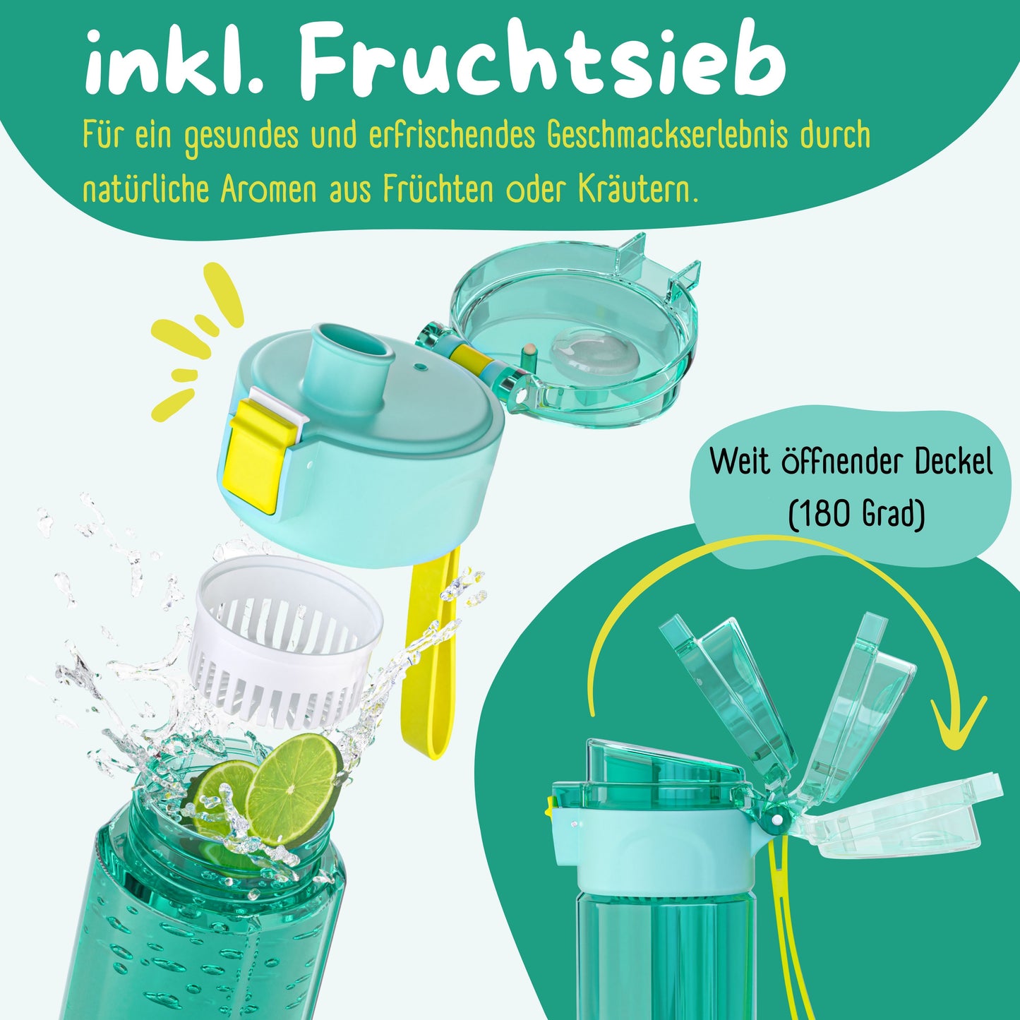 Kids' water bottle, 500ml, lightweight - Logo-mint