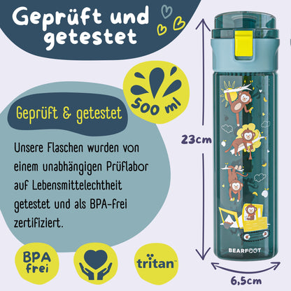 Kids' Water Bottle, 500ml, lightweight - Excavator-blue