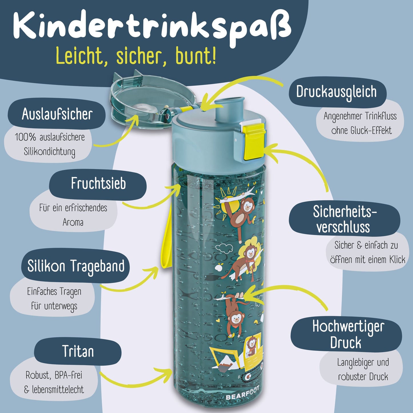 Kids' Water Bottle, 500ml, lightweight - Excavator-blue