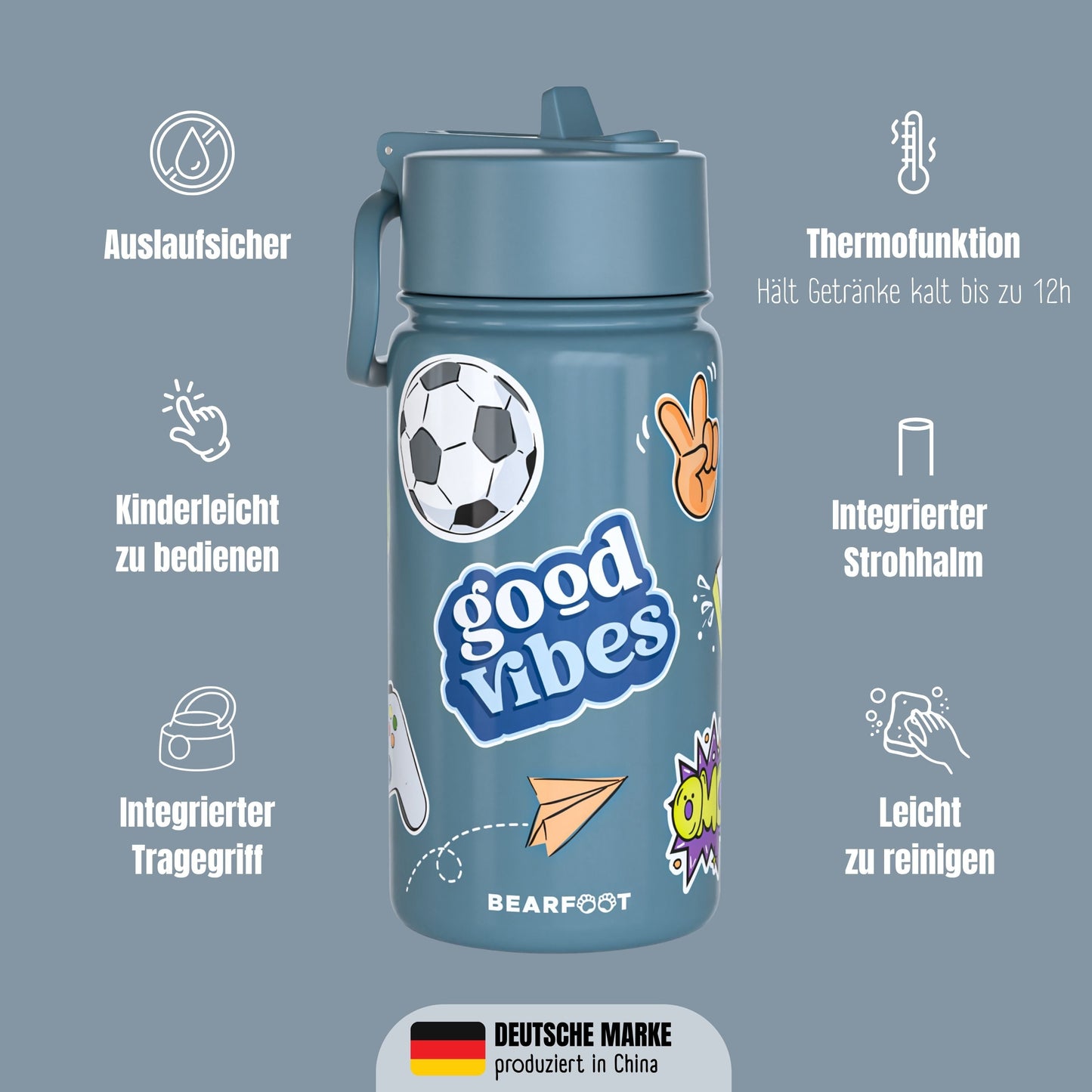 Thermo Kinder Trinkflasche Edelstahl - Sticker lila