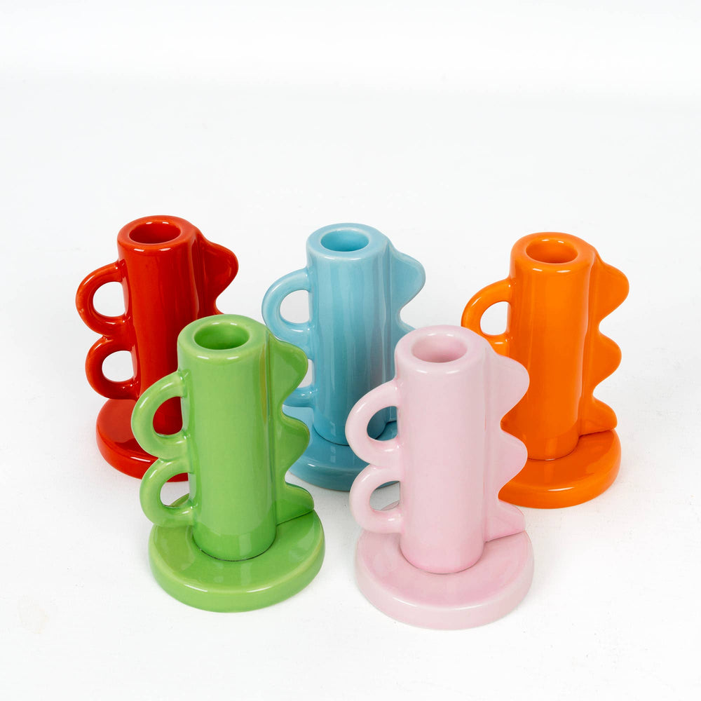 Candelabro vintage rosa de doble asa