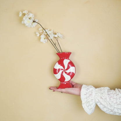 Florero - Caramelo - Cerámica - Rojo/Blanco - 12x6,5x20 cm