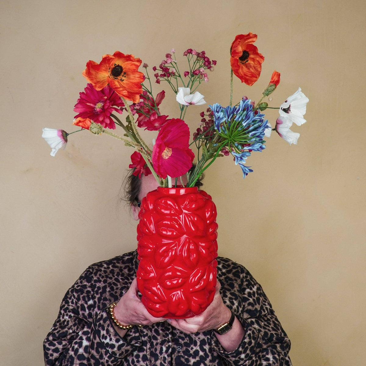 Vase - Bisous - Céramique - Rouge - 17x17x27cm