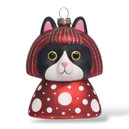 Adorno navideño de gato blanco y negro de Yayoi Kusameow Kusama