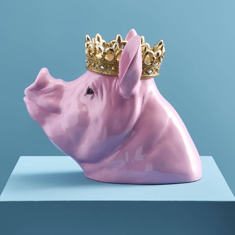 ポーキー・ミスター・クローネ貯金箱、ピンクポリ製、34 x 24 x 28 cm