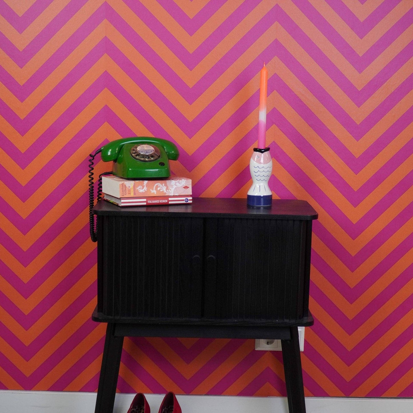 Bougeoir - Poisson - Bleu/Blanc/Rose - 7x7x16,5cm