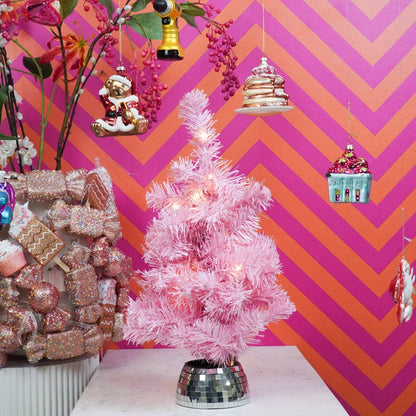 Artificial Christmas Tree - LED Light - Battery Operated - Pink - 50 cm