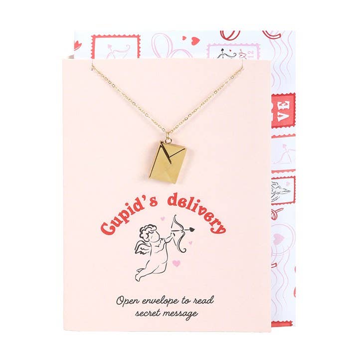 Collier Médaillon Lettre d'Amour sur Carte de Vœux de la Saint-Valentin