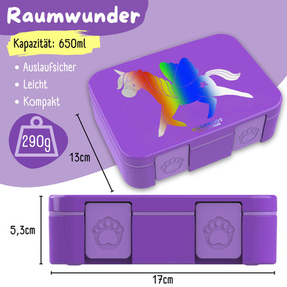 Brotdose mit Fächern, leicht & auslaufsicher - Einhorn GLOW