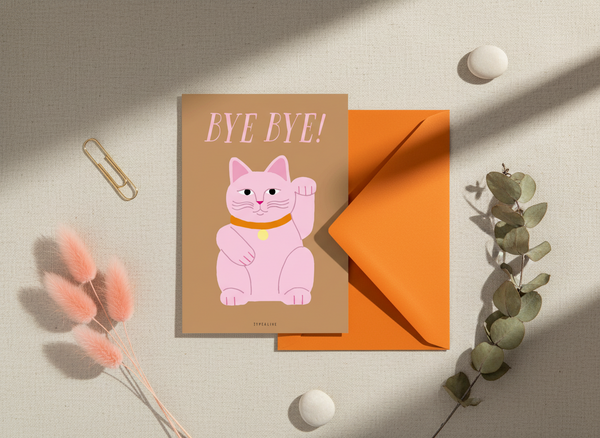 Biglietto d'auguri - Gatto fortunato "Ciao ciao"