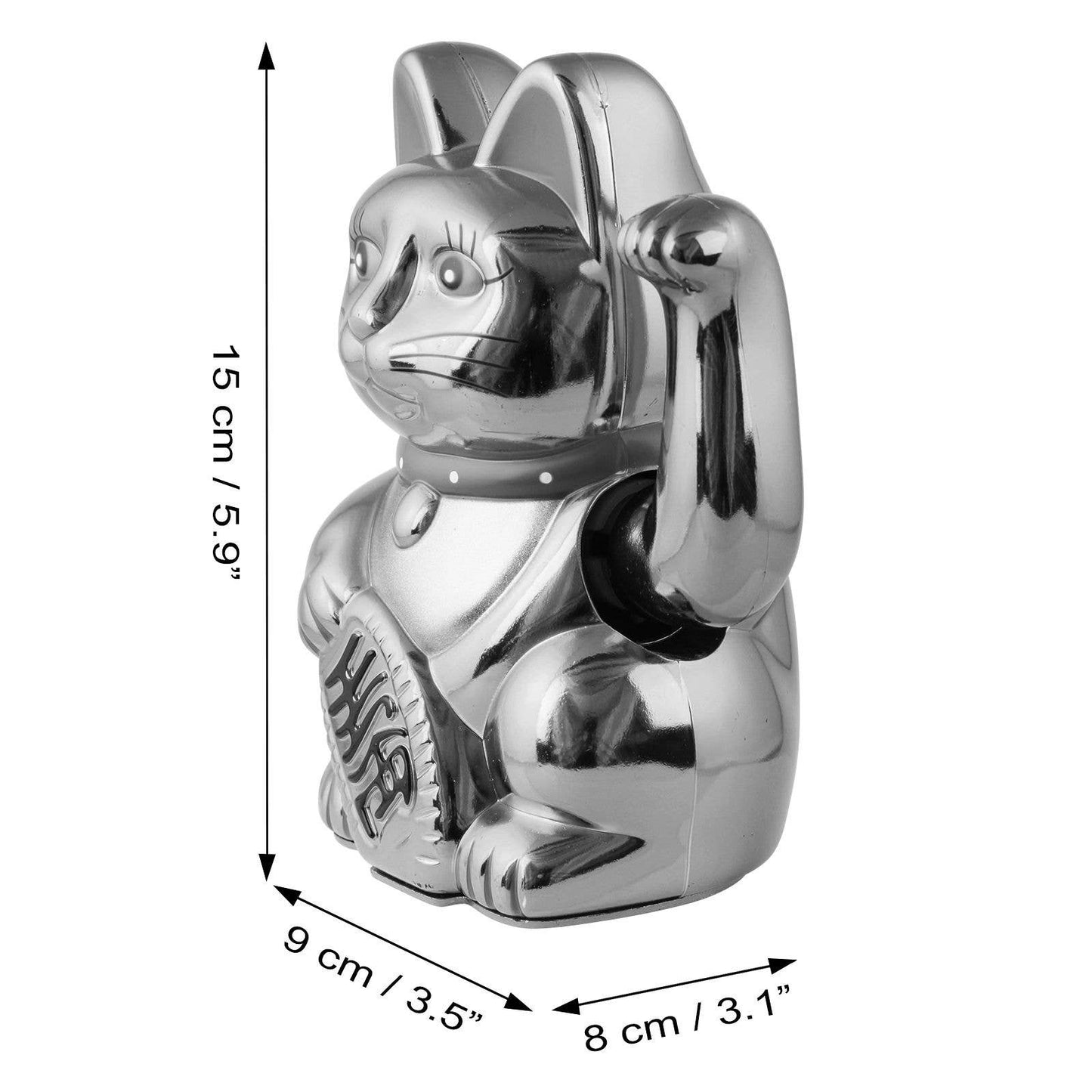 Chat chanceux argenté 15cm
