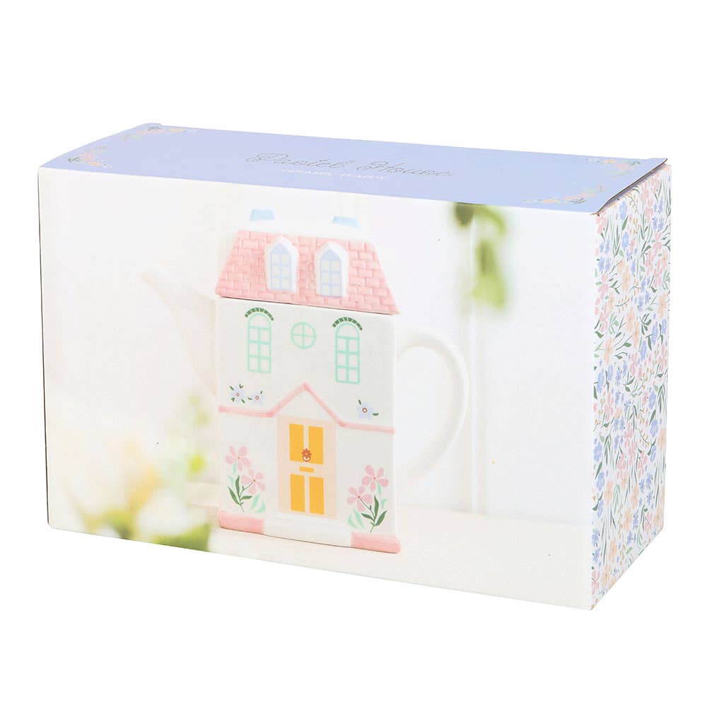 Pastel house-shaped teapot