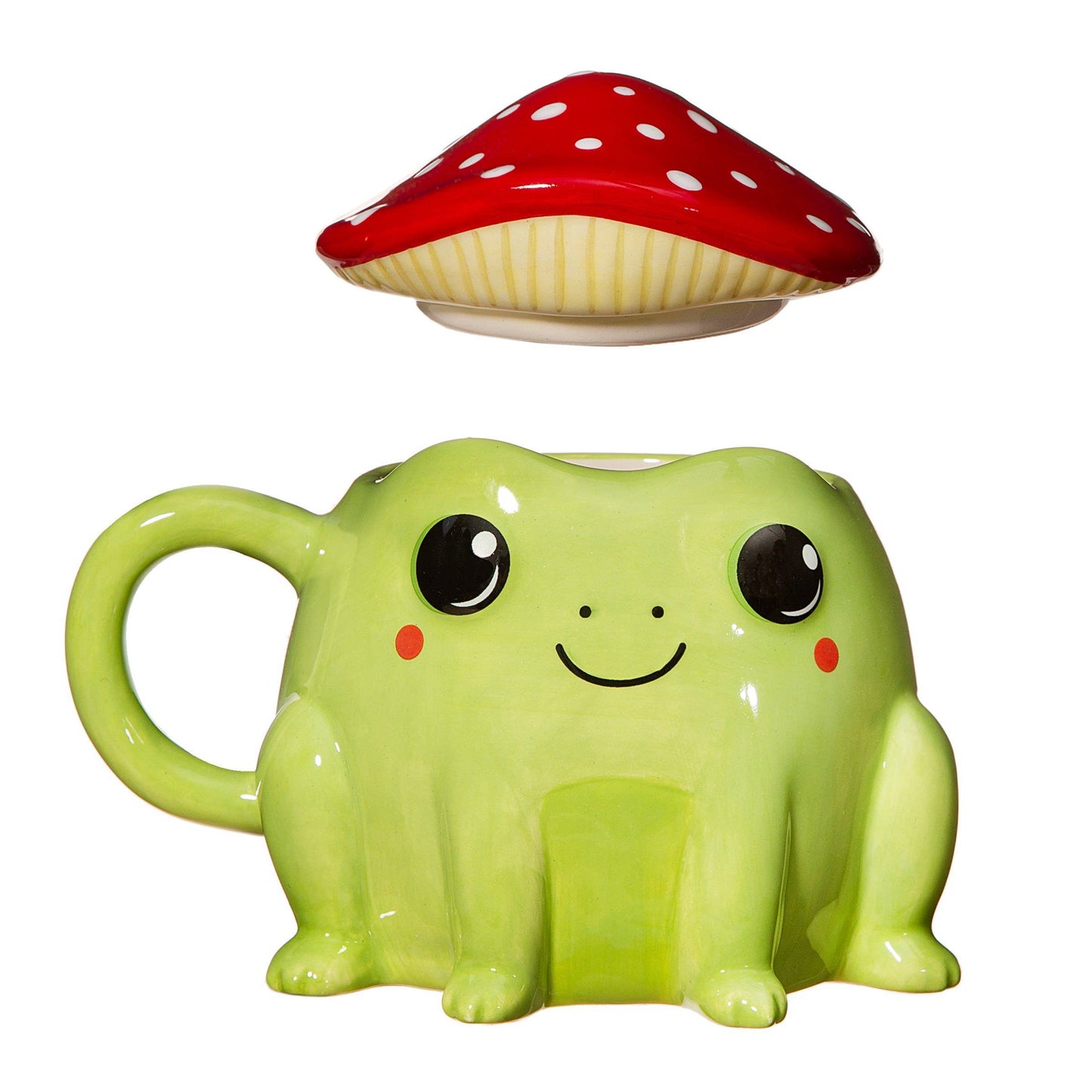 キノコ型の蓋が付いたカエルのカップ