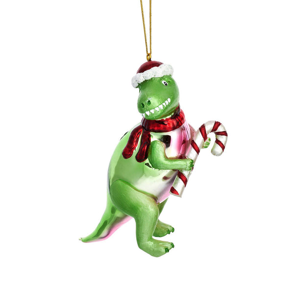 Enfeite de Natal T-Rex com bengala doce