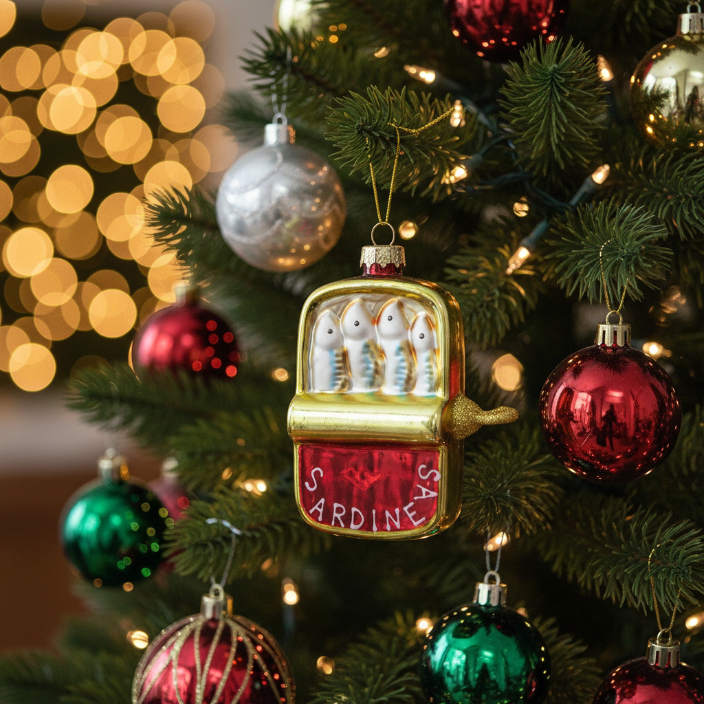 Lata de sardinas con forma de bola navideña