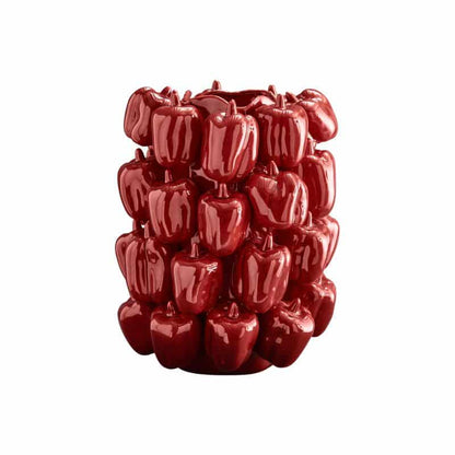 Paprikarode vaas, steengoed, 25 x 25 x 31 cm, handgemaakt