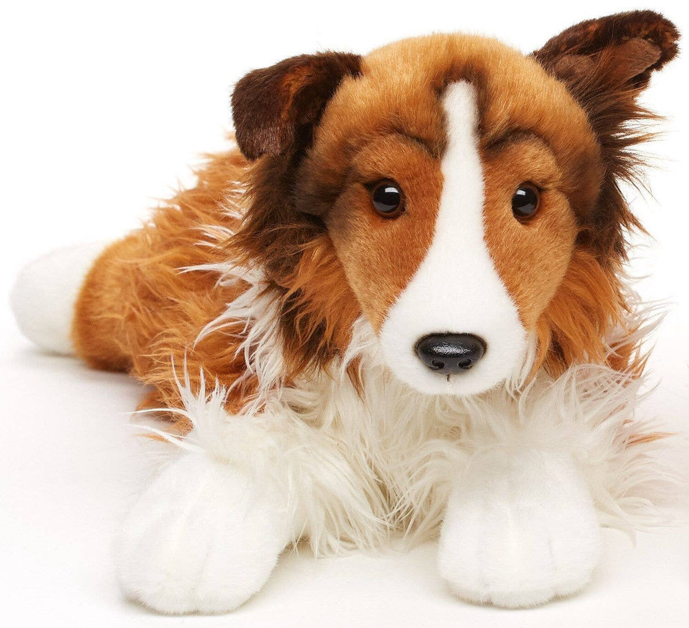 Peluche Colley à Poil Long Couché Uni