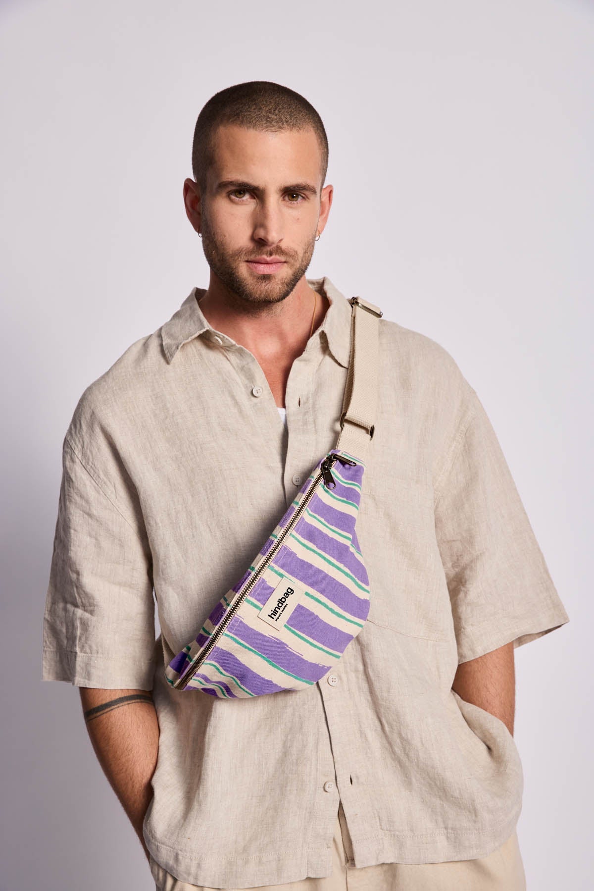 Sac banane Olivia Rayures vert et parme