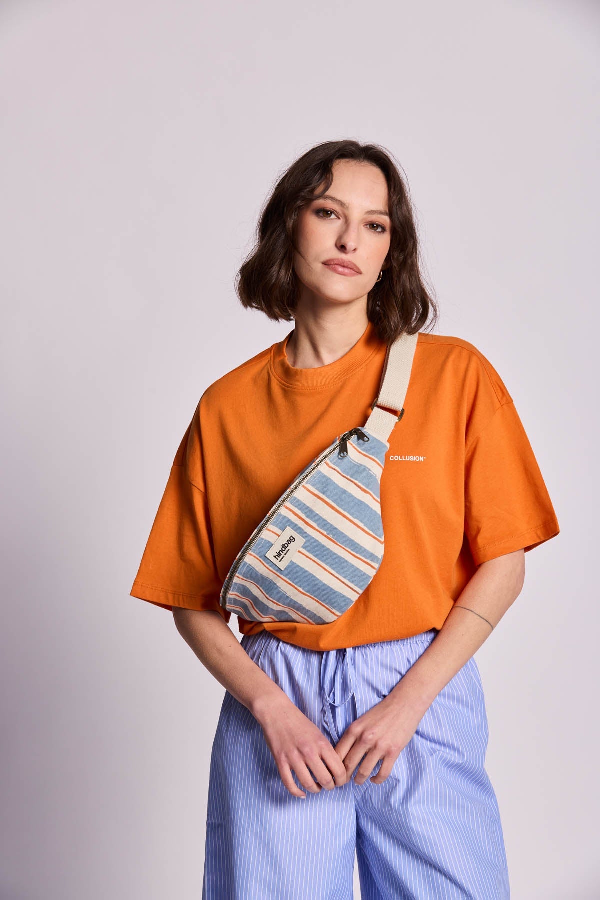 Sac banane Olivia Rayures orange et bleu