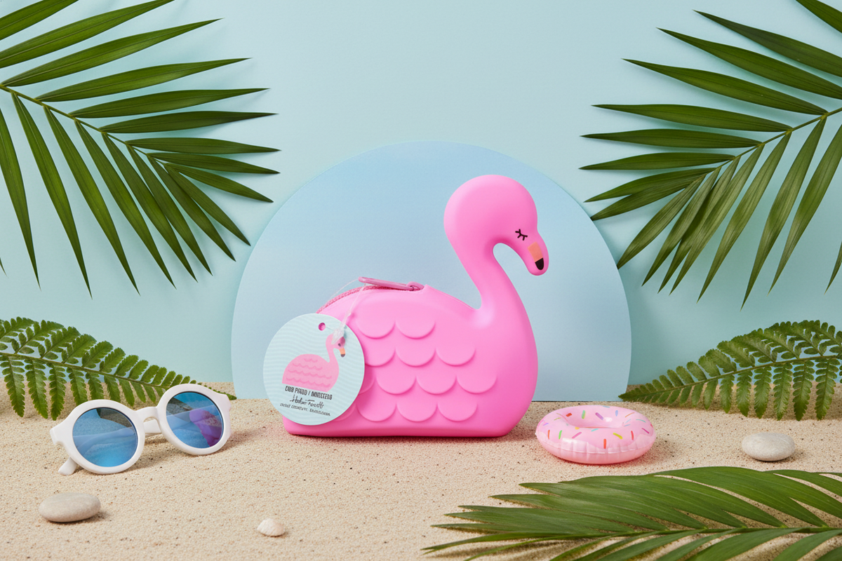 Porta-moedas em silicone com flamingo rosa
