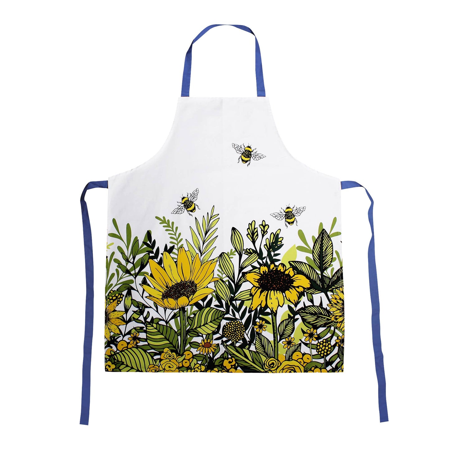 Delantal de algodón reciclado con estampado floral de girasol y abeja