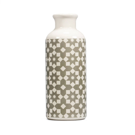 Vaso de cerâmica com design de azulejos cinzentos