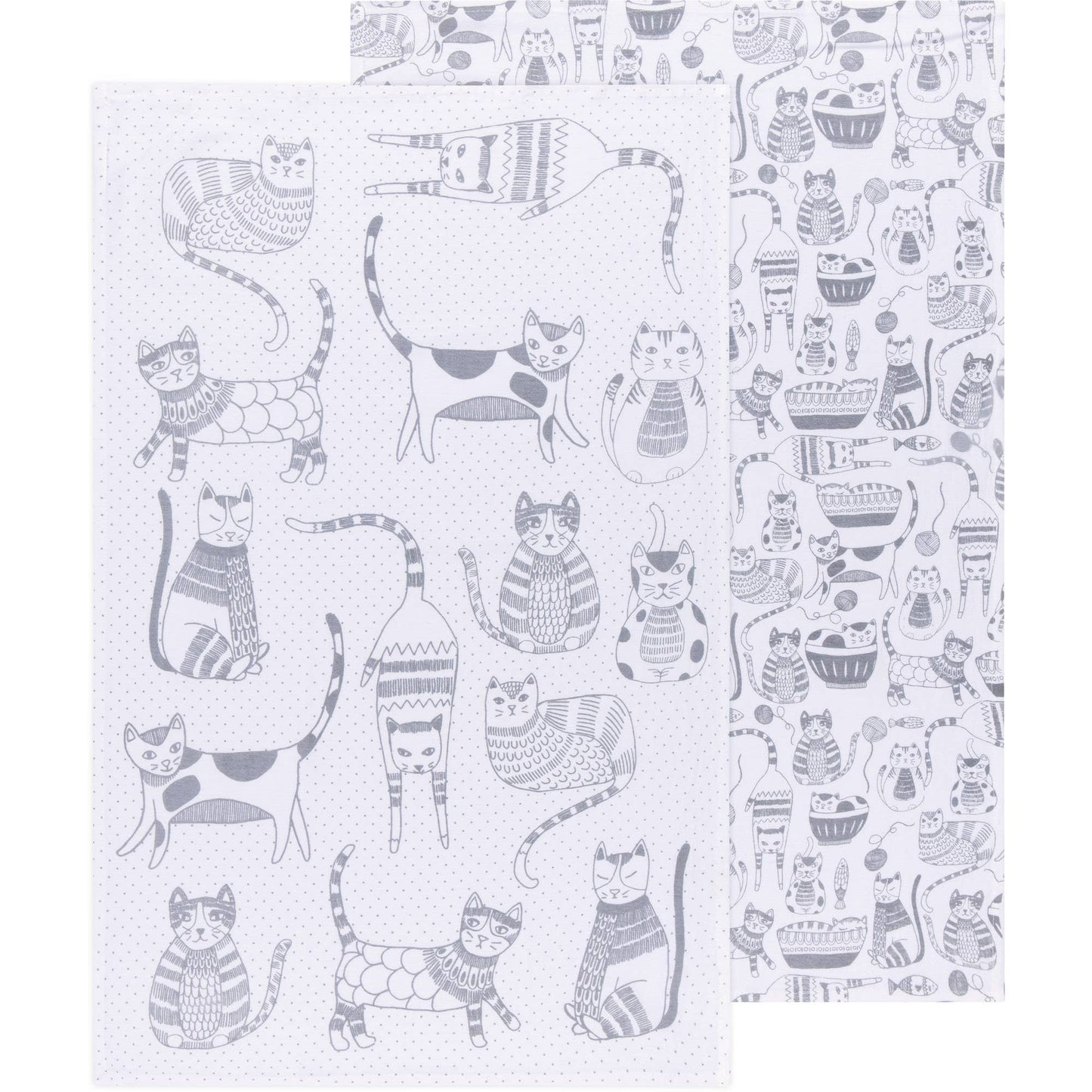 Juego de 2 paños de cocina con estampado de gato en gris Londres