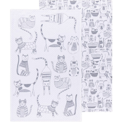 Juego de 2 paños de cocina con estampado de gato en gris Londres
