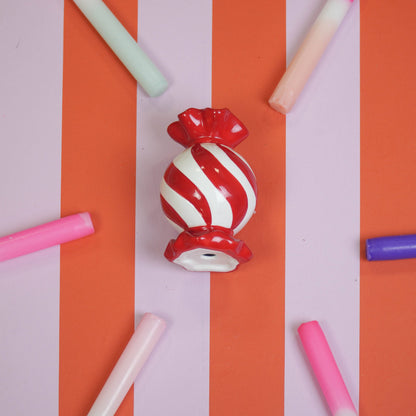 Bougeoir - Bonbon Toffee - Rouge/Blanc - 8,5x8,5x13 cm